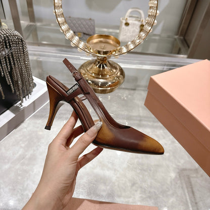 Miu 26 High Heel Slingback 75 Camel Brown Cowhide 592083