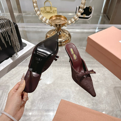 Miu 26 Pointed Toe High Heel Burgundy Suede Sheepskin 592088