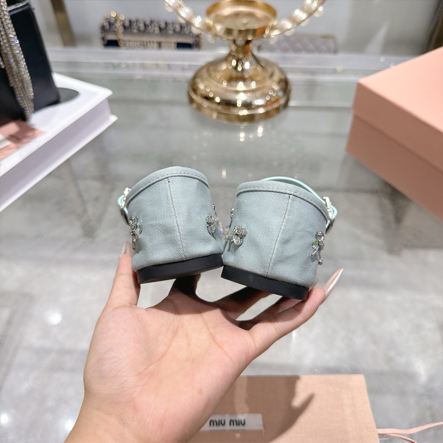 Miu Miu 2026 Ballet Flats With Rhinestone Embellishment 185550