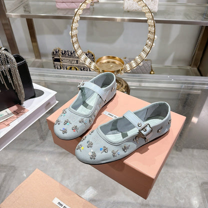 Miu Miu 2026 Ballet Flats With Rhinestone Embellishment 185550