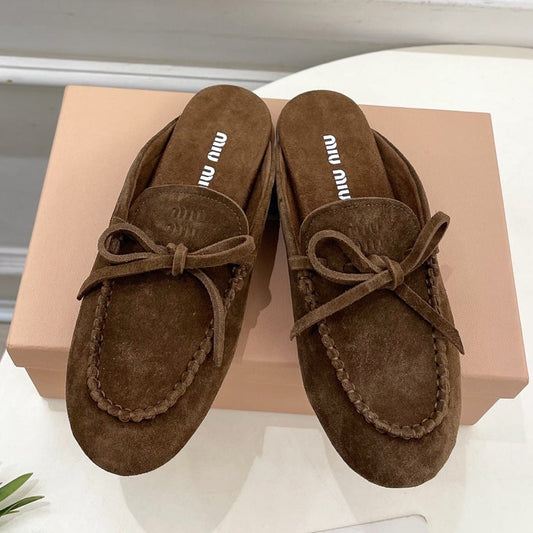 Miumiu 2026 Bow-tie Casual Loafers Brown Suede